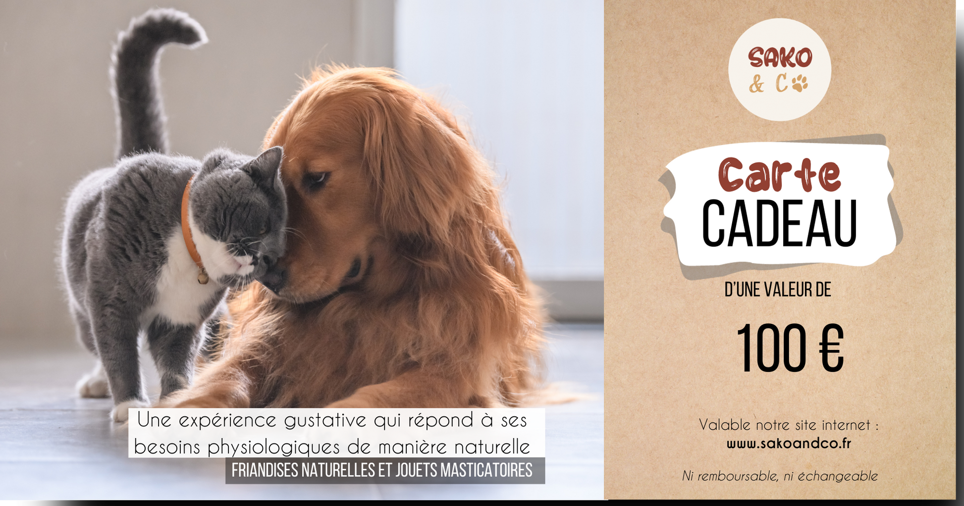 carte cadeau sako&co 100€ friandise naturelle pour chien et chat