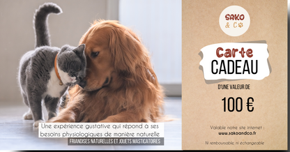 carte cadeau sako&co 100€ friandise naturelle pour chien et chat